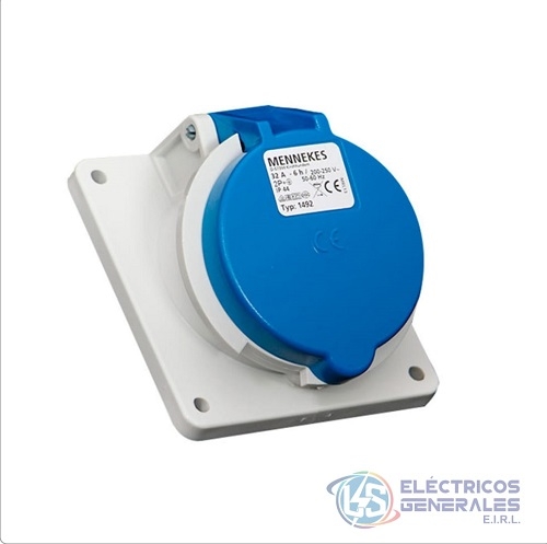 TOMACORRIENTE EMPOTRABLE 32A 2P+T 250V AZUL 6H IP44 MENNEKES